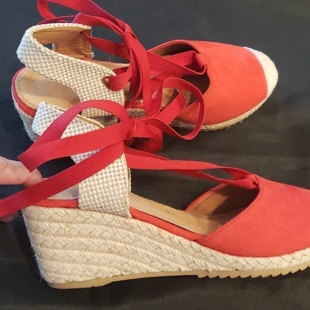 Emella Red suede heeled Esparille sandal